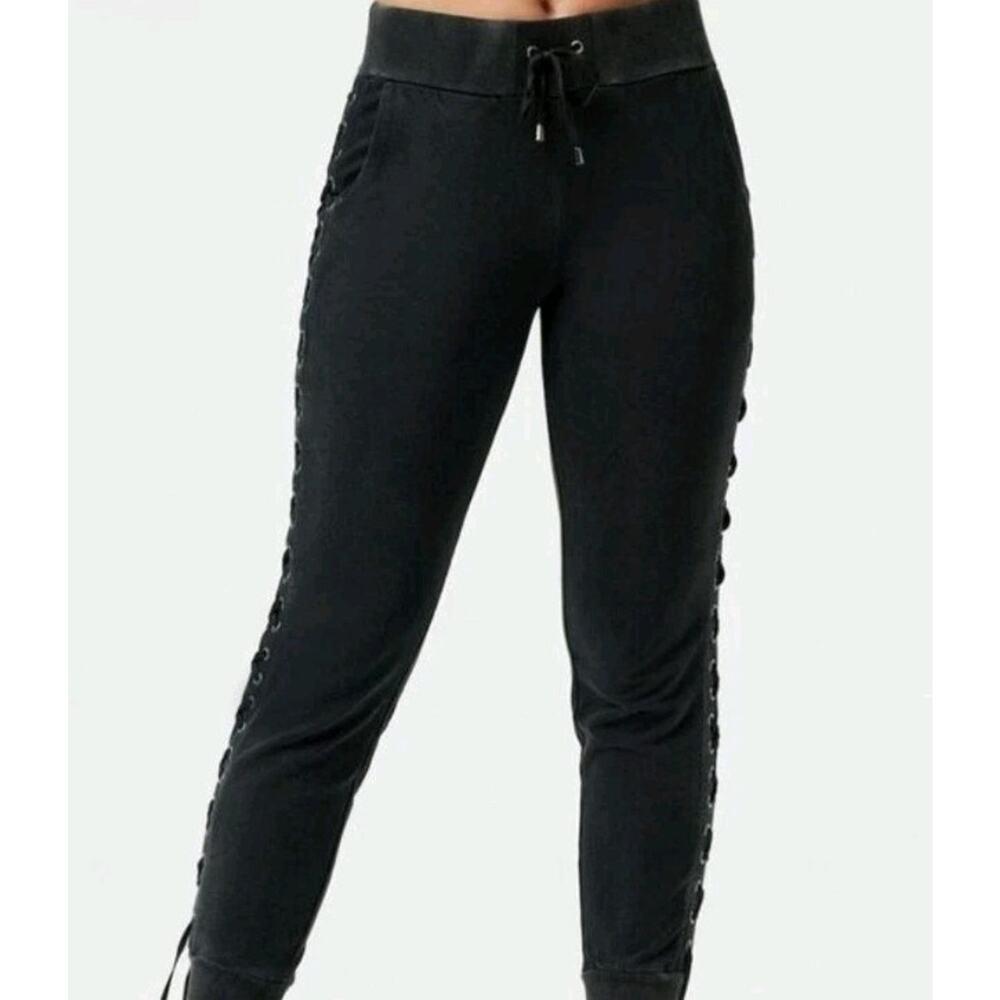 Blanc Noir‎ Black Jogger Active Pants Women's L grunge Punk Lace Up Cotton